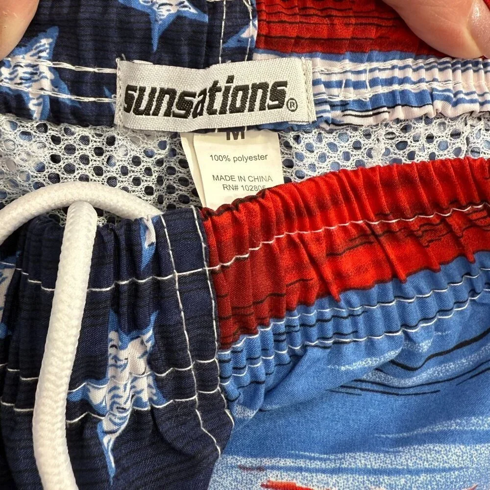 Sunsations American‎ Flag Graphic Swim Trunks Mens 10